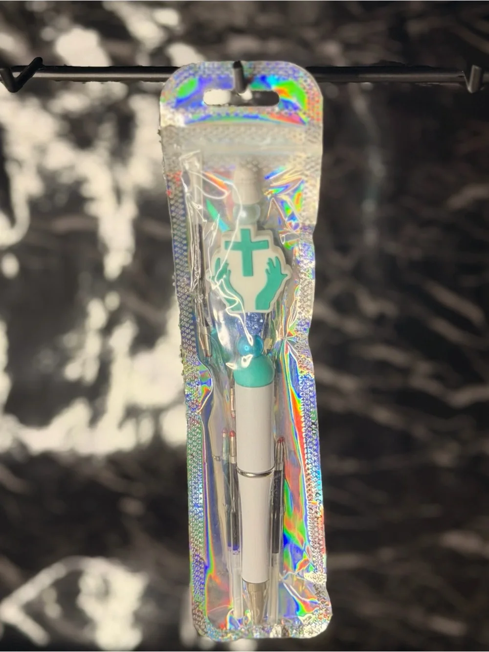 Teal Cross Focal Bead Pen Black & Blue Ink